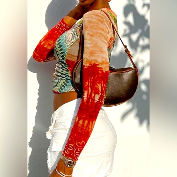 Unique Banknote Long Sleeve Graphic Crop Sexy Mesh Sheer Streetwear T Shirts - Picture 6 of 15